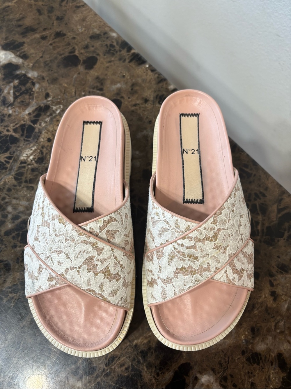 Lace slide sandals